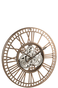 Clock Roman Numerals Visible Mecanism Metal Antique Gold