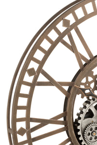 Clock Roman Numerals Visible Mecanism Metal Antique Gold
