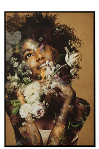Frame Woman Flowers Canvas/Wood Mix