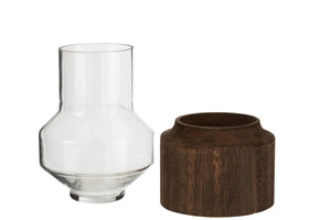 Vase Round High Wood/Glass Dark Brown Small