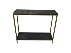 Console tafel /sidetable - 100x35x86 - Zwart/goud - Marmer/metaal/mangohout