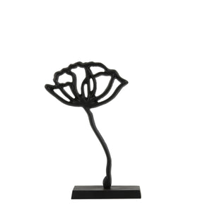 Ornament op voet papaver 28x8,5x45 cm zwart
