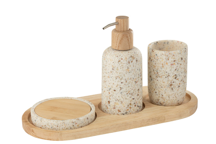 Soap Dispenser On Tray Polyresin White/Natural