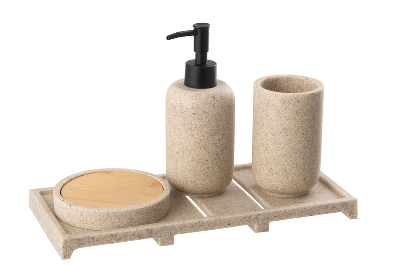 Soap Dispenser On Tray Polyresin Beige/Natural