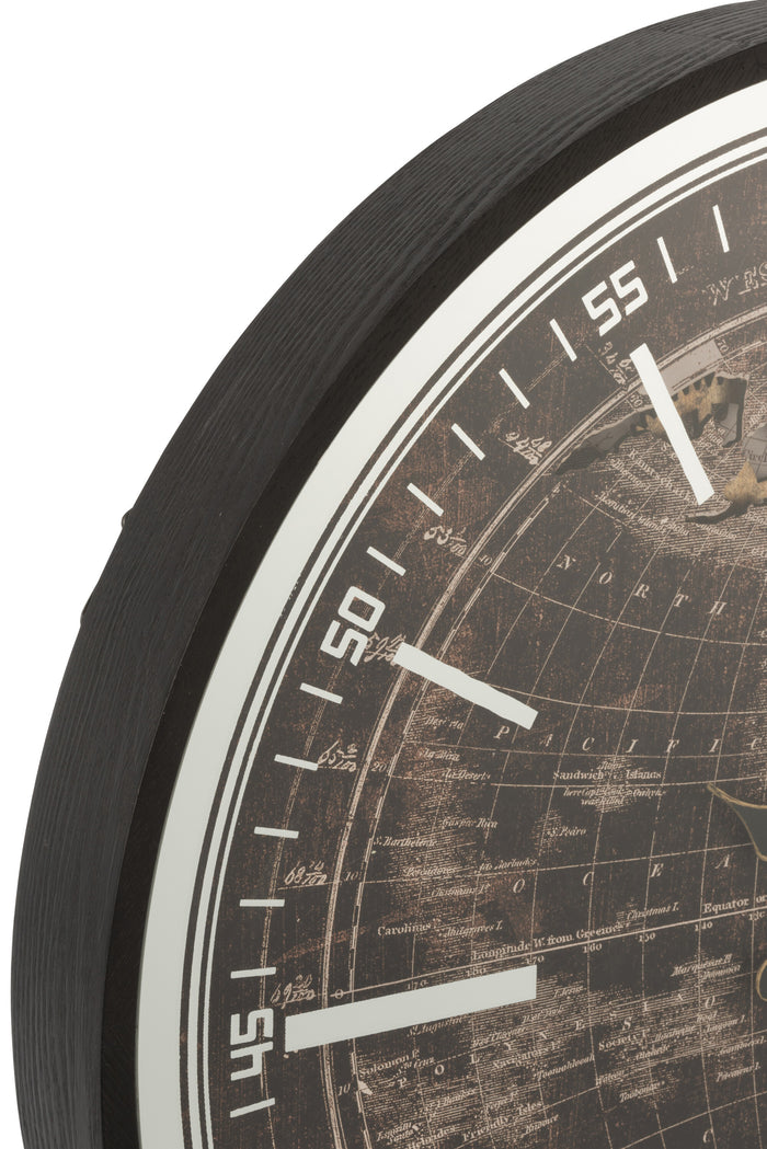 Clock World Map Mdf Antique Gold/Black Large