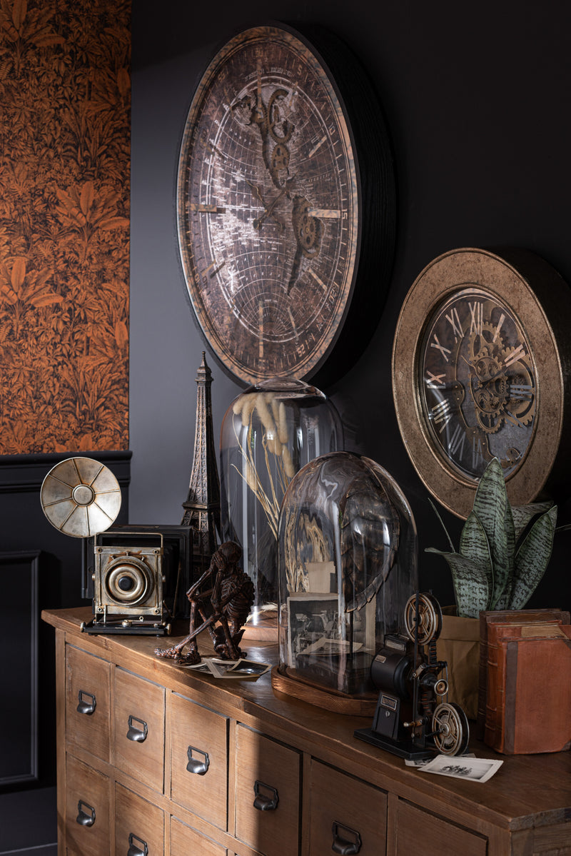 Clock World Map Mdf Antique Gold/Black Large