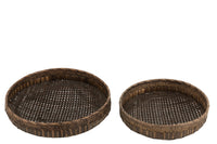 Set Of 2 Dishes Round Rattan Black