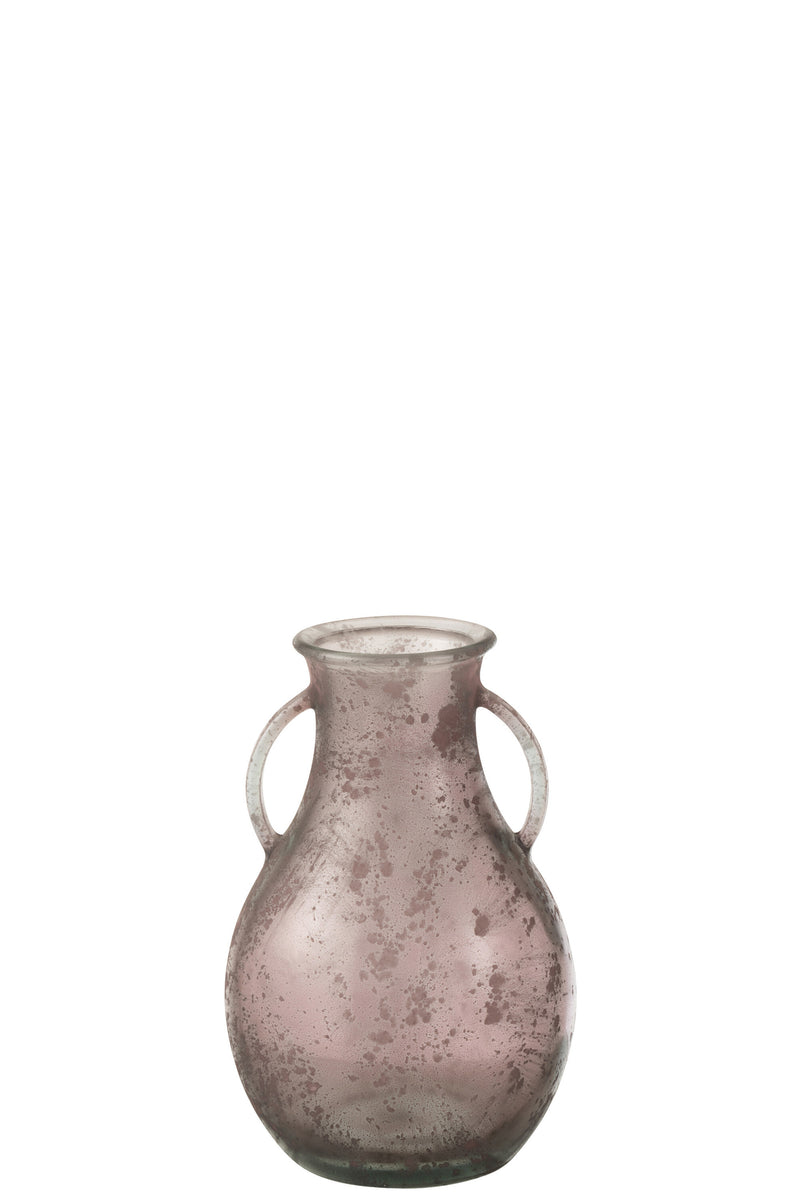 Vase Bottle With 2Handle Glass Antique Pink