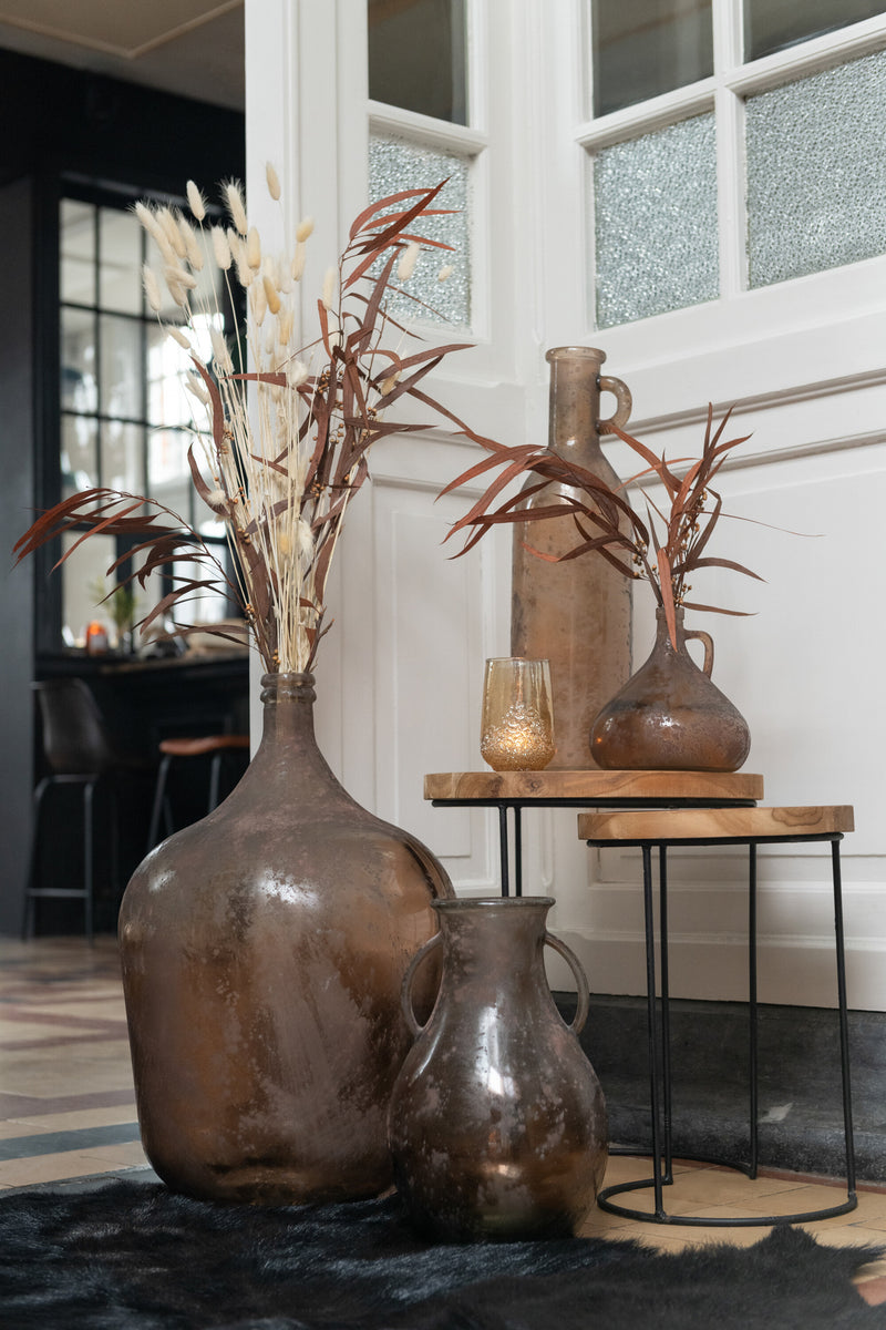 Vase Bottle With 2Handle Glass Antique Pink