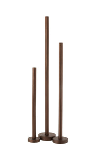 Set Of 3 Candleholders High Modern Metal Matte Dark Brown