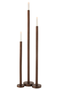 Set Of 3 Candleholders High Modern Metal Matte Dark Brown
