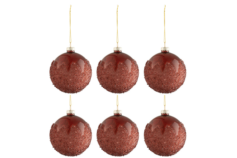Box Of 6 Christmas Baubles Sugar Glass Matte Burgundy Small