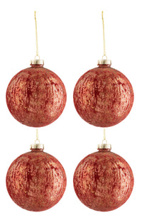 Box Of 4 Christmas Baubles Velvet Glass Antique Burgundy/Gold Large