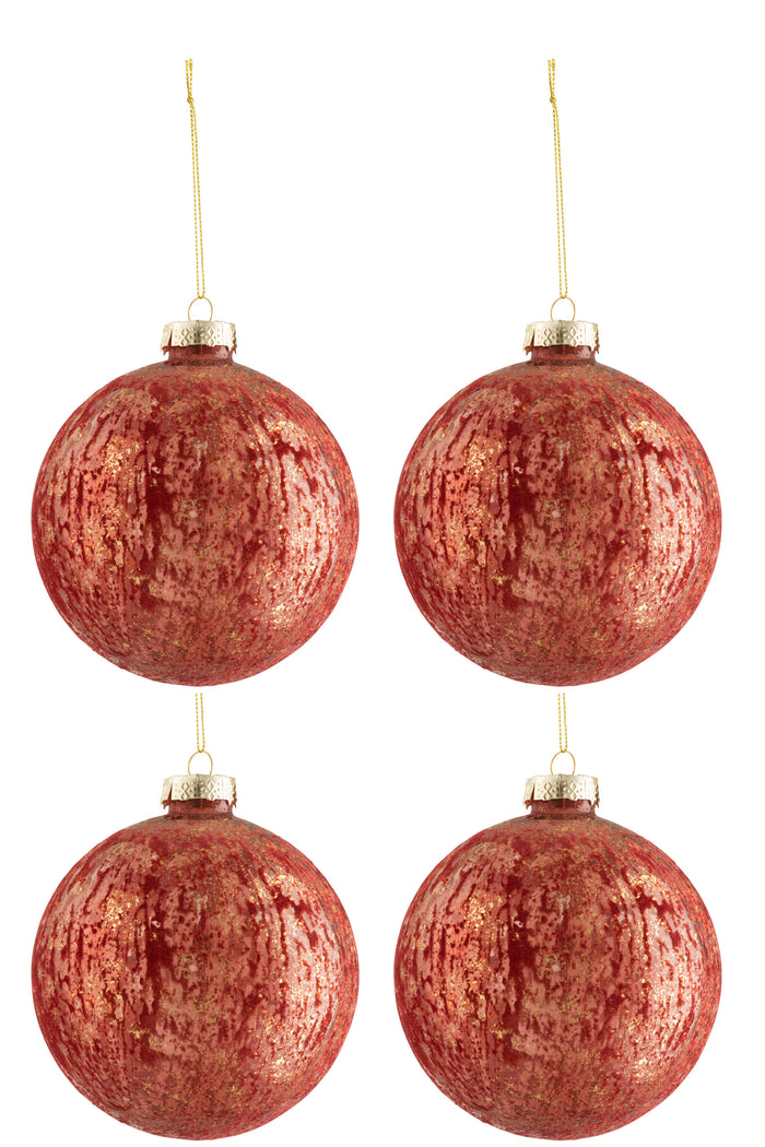 Box Of 4 Christmas Baubles Velvet Glass Antique Burgundy/Gold Large