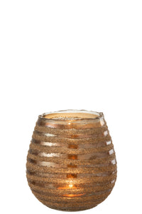 Tealight Holder Stripe Round Glass Brown Medium