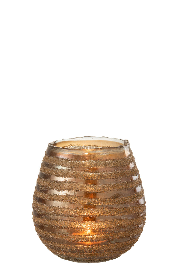 Tealight Holder Stripe Round Glass Brown Medium