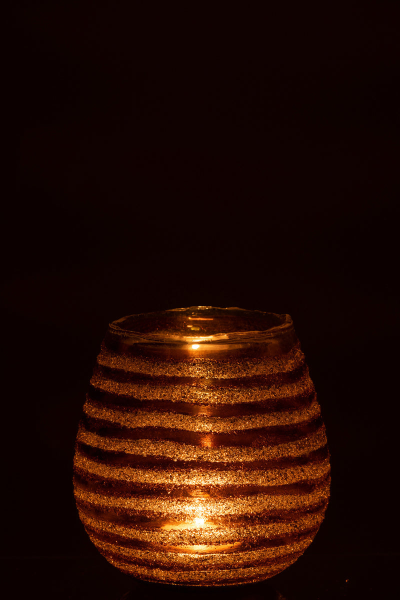Tealight Holder Stripe Round Glass Brown Medium