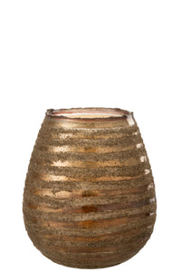 Tealight Holder Stripe Round Glass Brown Large