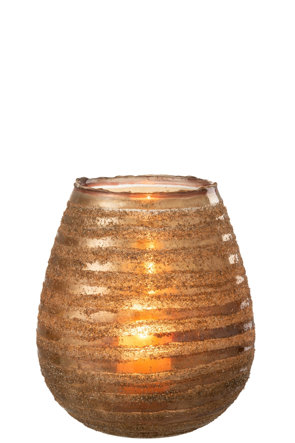 Tealight Holder Stripe Round Glass Brown Large