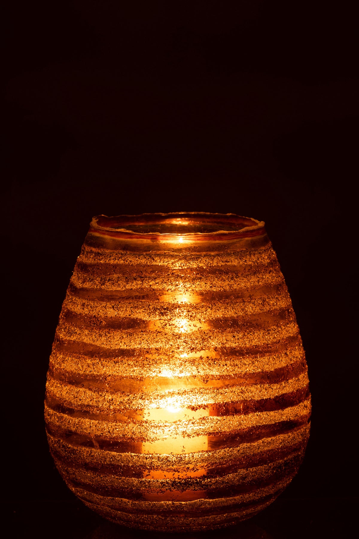 Tealight Holder Stripe Round Glass Brown Large