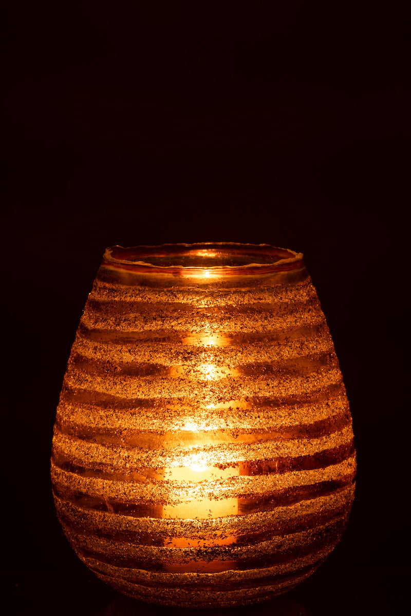 Tealight Holder Stripe Round Glass Brown Large