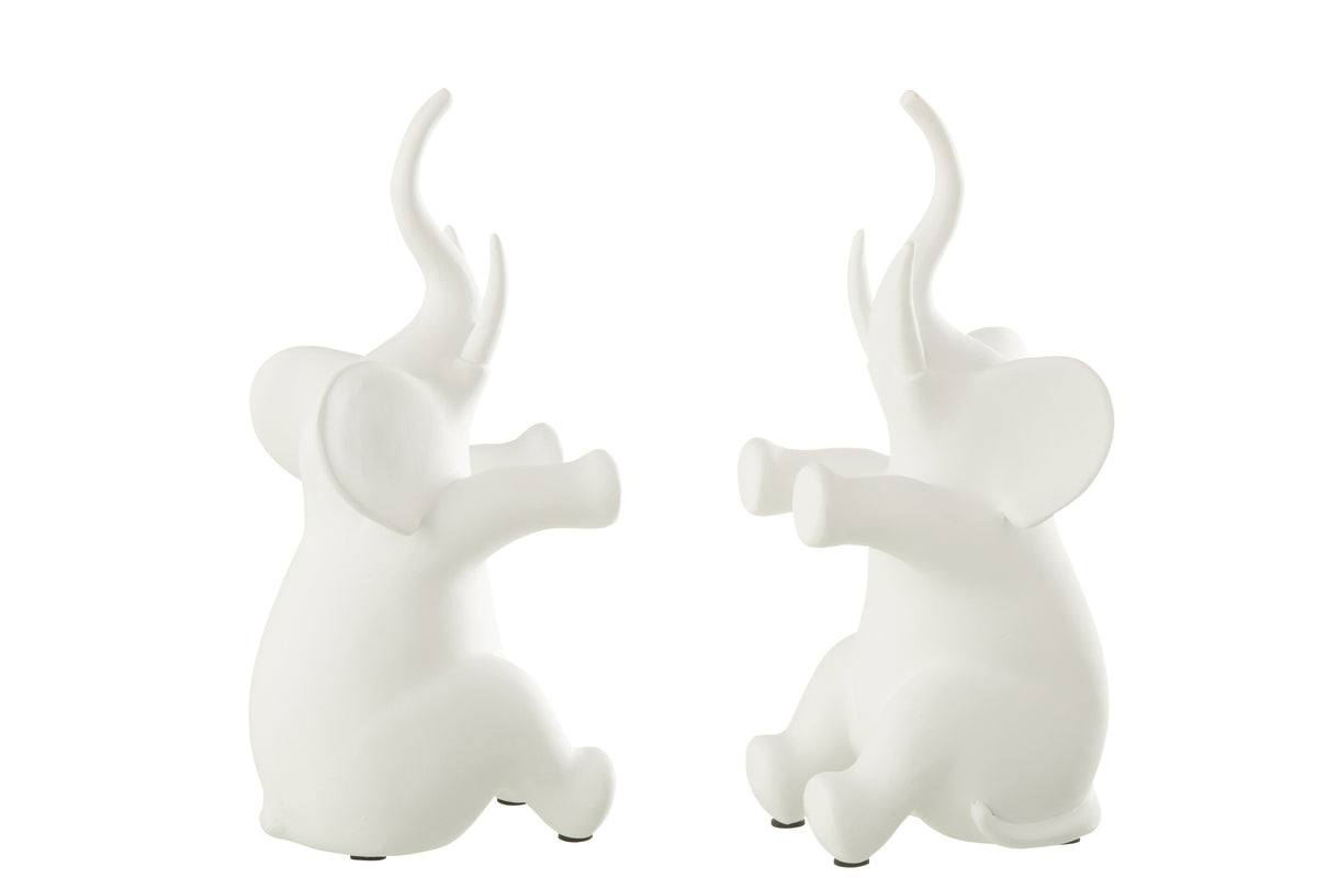 Set Of 2 Bookend Elephant Sitting Polyresin White