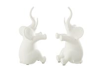 Set Of 2 Bookend Elephant Sitting Polyresin White