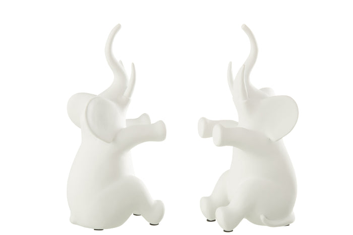 Set Of 2 Bookend Elephant Sitting Polyresin White
