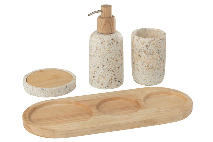 Soap Dispenser On Tray Polyresin White/Natural