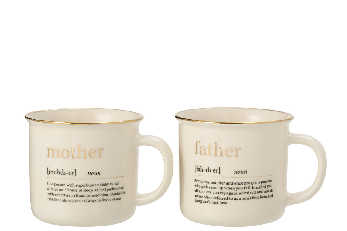 Mug Message Mother Father Ceramic Gold Assortment Of 2