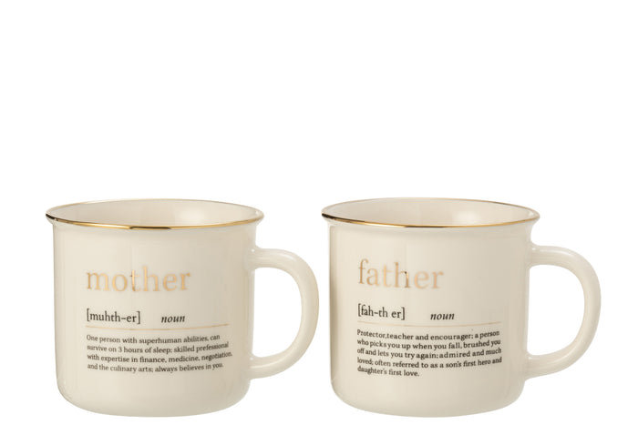 Mug Message Mother Father Ceramic Gold Assortment Of 2