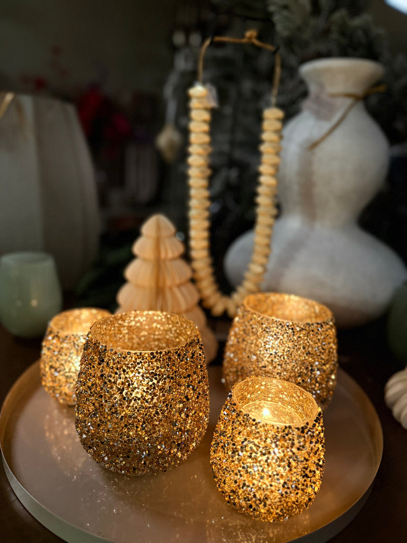 Windlicht gold glitter M