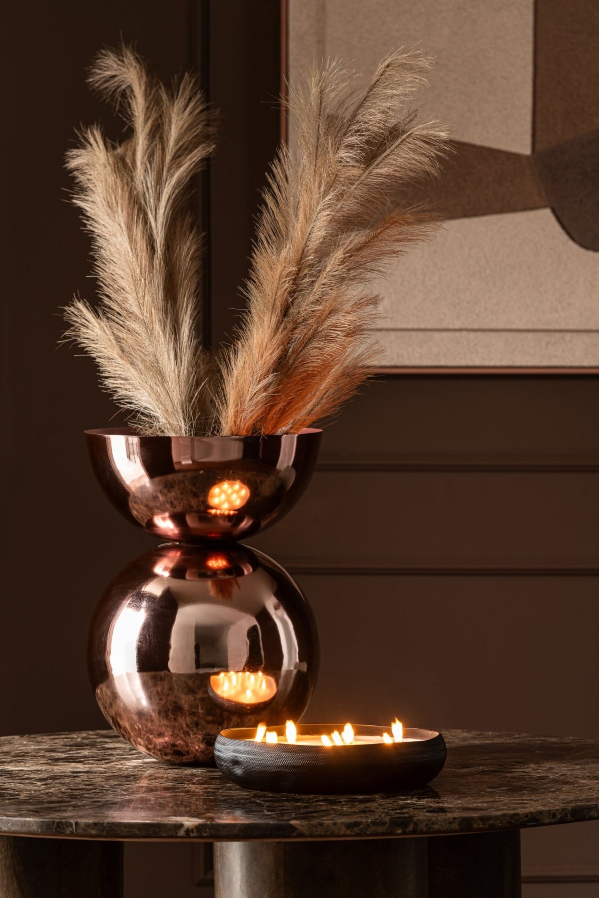 Vase Shiny Round Metal Copper Small