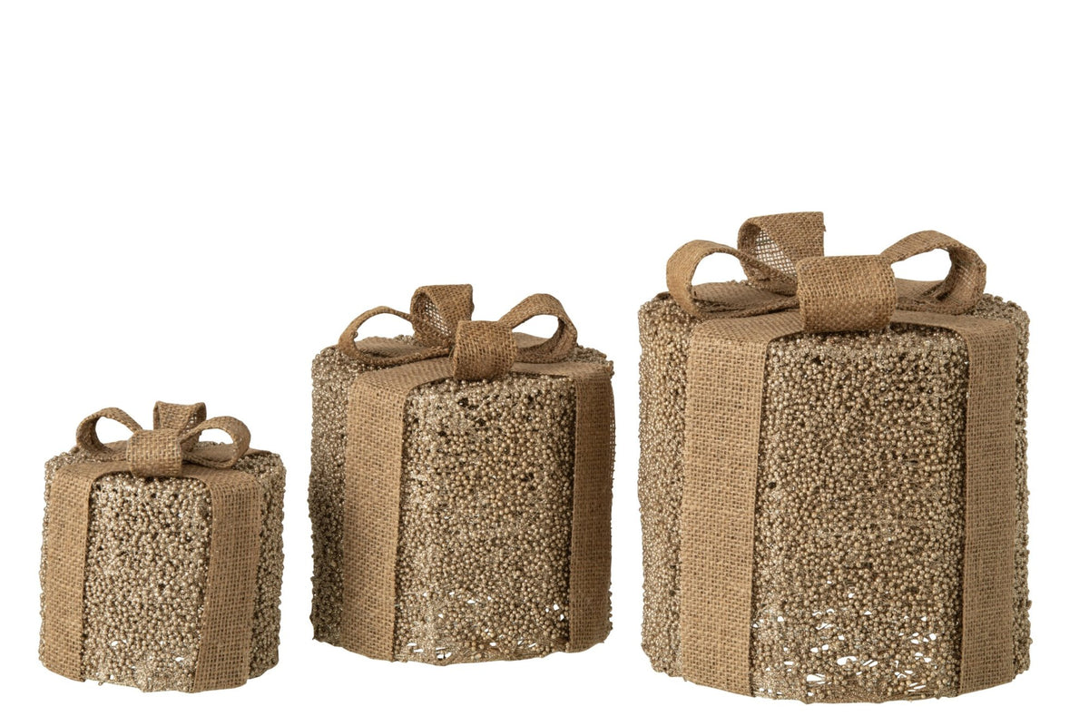 Set Of 3 Gift Glitters Iron Gold/Natural