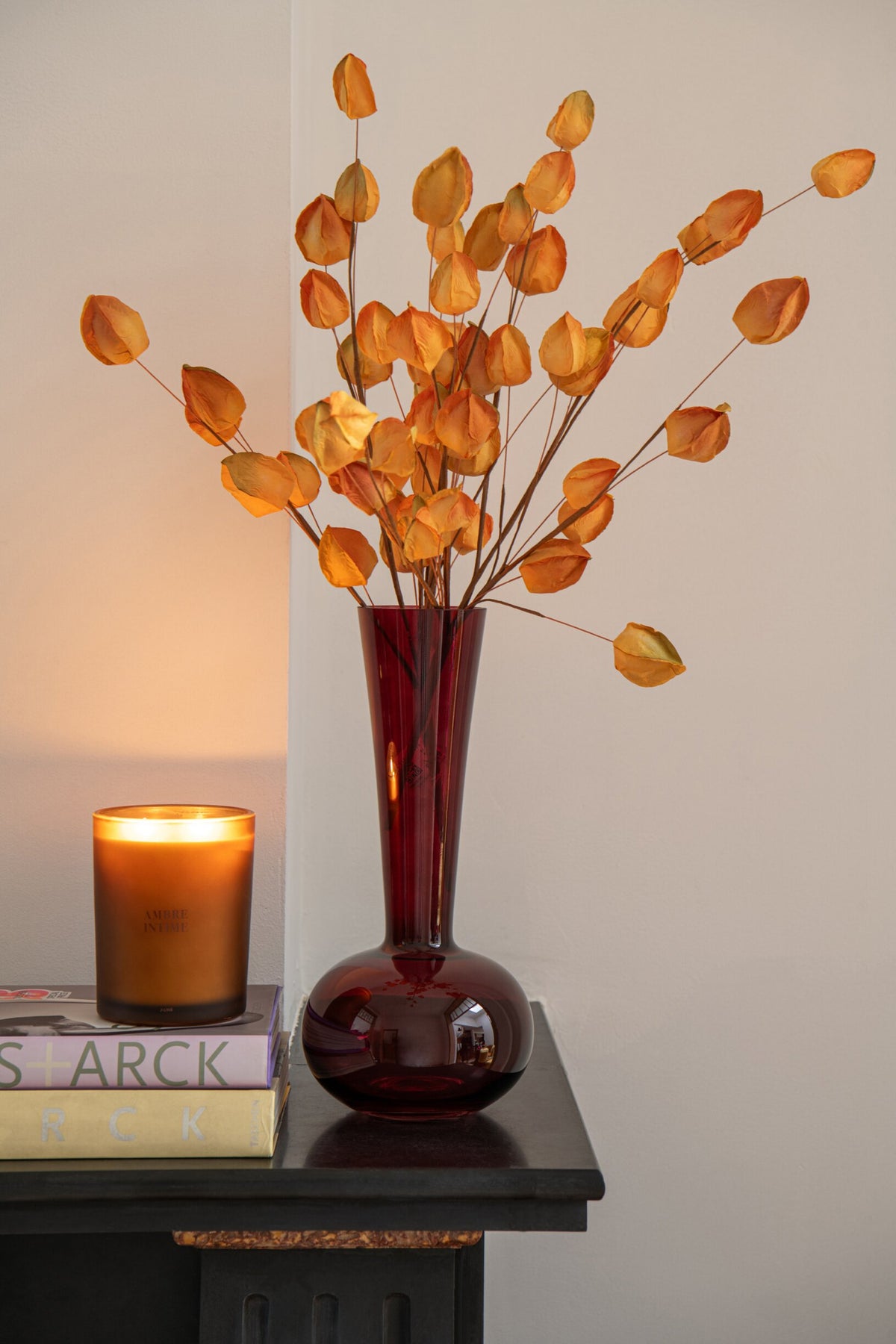 Vase Round Base Glass Burgundy