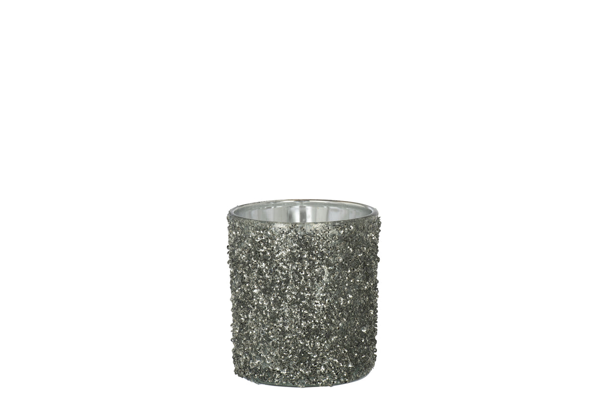 Tealight Holder Glitter Glass Smokey Grey Medium