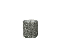 Tealight Holder Glitter Glass Smokey Grey Medium