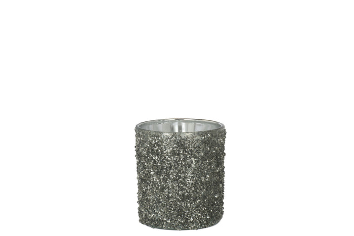 Tealight Holder Glitter Glass Smokey Grey Medium