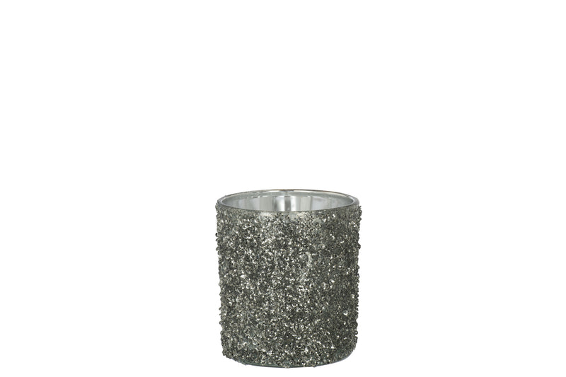 Tealight Holder Glitter Glass Smokey Grey Medium