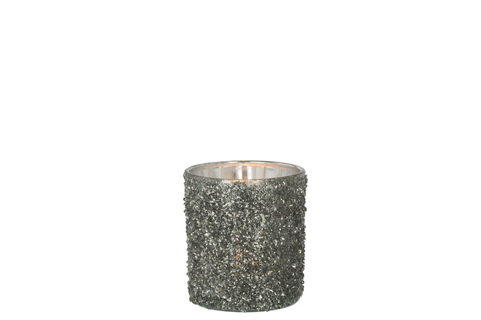Tealight Holder Glitter Glass Smokey Grey Medium