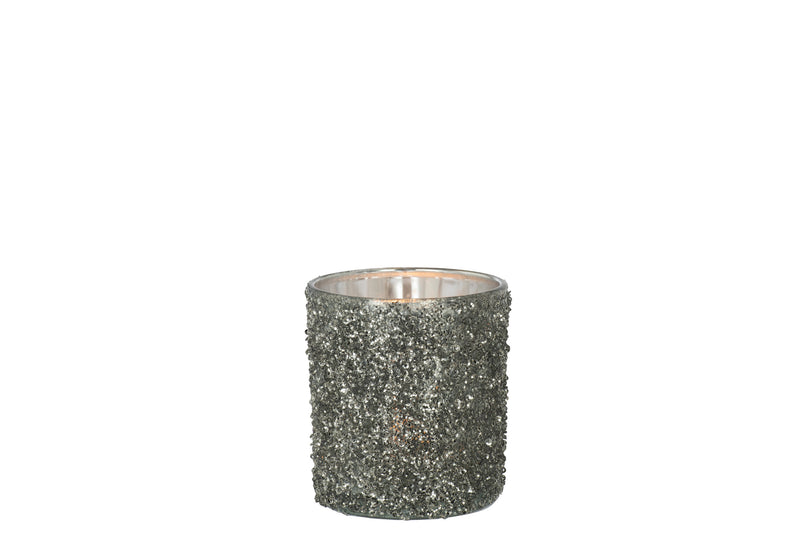 Tealight Holder Glitter Glass Smokey Grey Medium