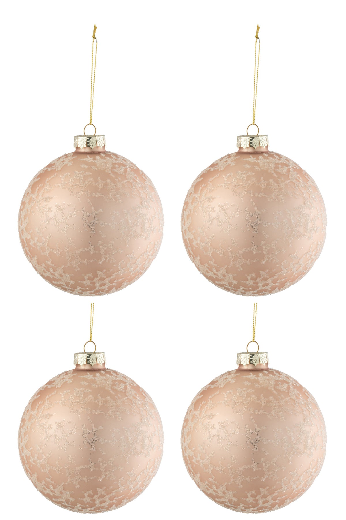 Box Of 4 Christmas Baubles Sugar Glass Matte Light Pink Large