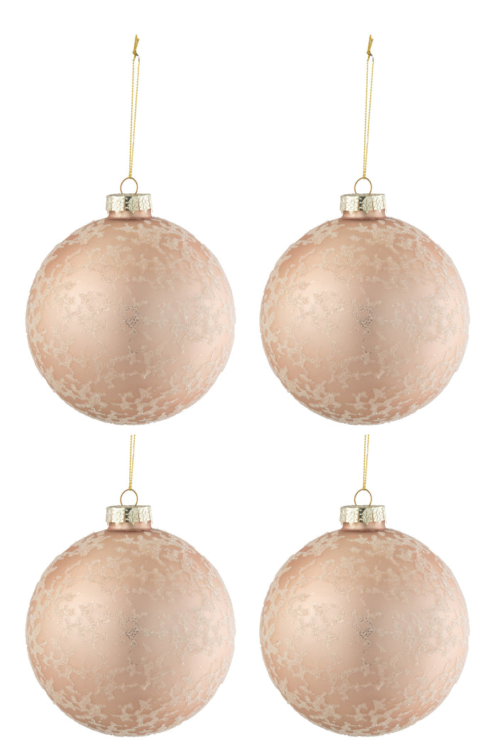 Box Of 4 Christmas Baubles Sugar Glass Matte Light Pink Large