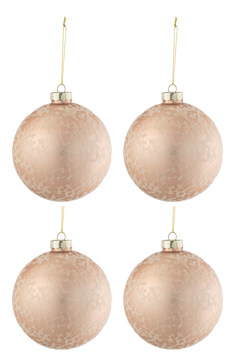 Box Of 4 Christmas Baubles Sugar Glass Matte Light Pink Large