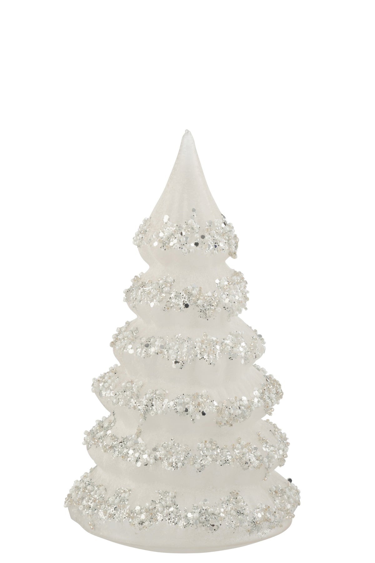 Christmas Tree Lines Glitter+Pearls White/Silver Glass Large