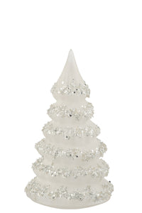 Christmas Tree Lines Glitter+Pearls White/Silver Glass Large