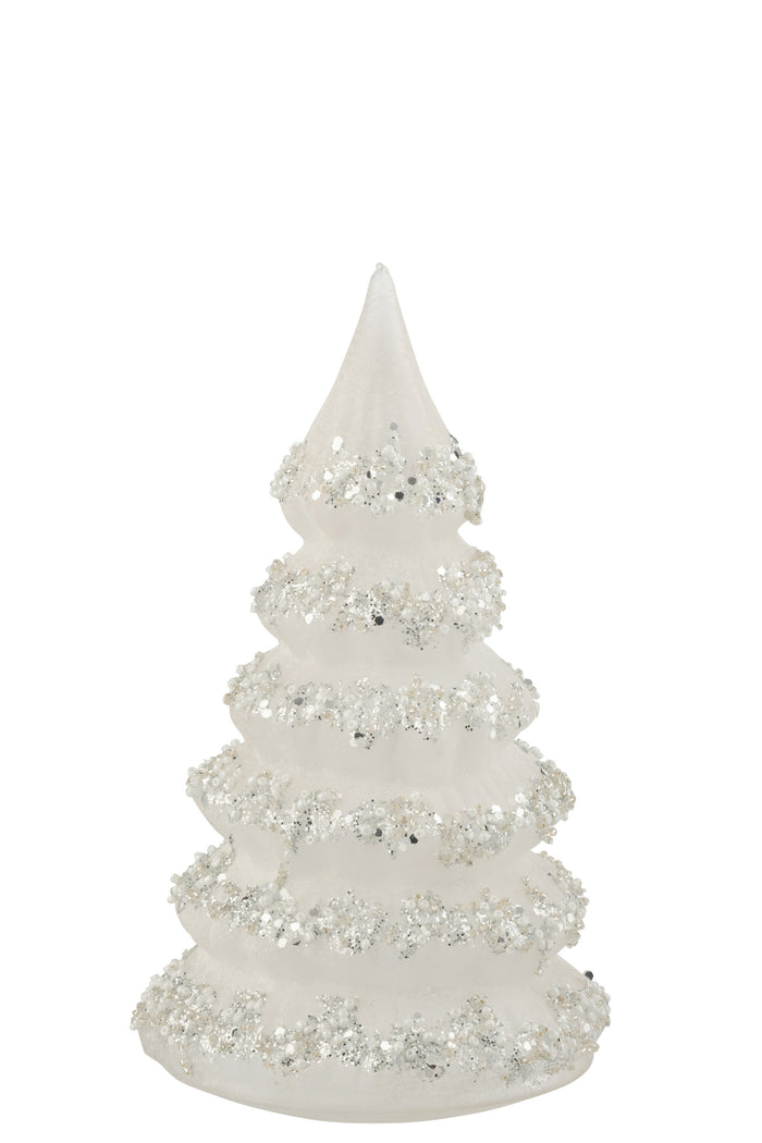 Christmas Tree Lines Glitter+Pearls White/Silver Glass Large
