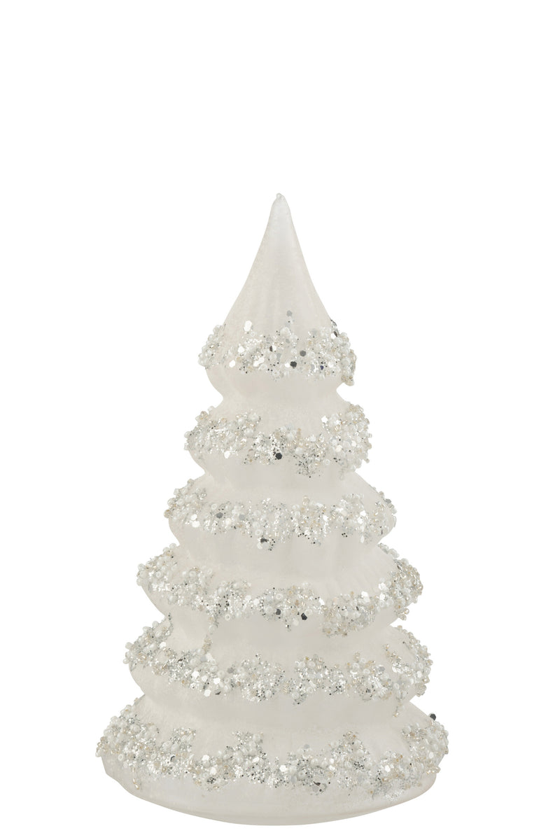 Christmas Tree Lines Glitter+Pearls White/Silver Glass Large