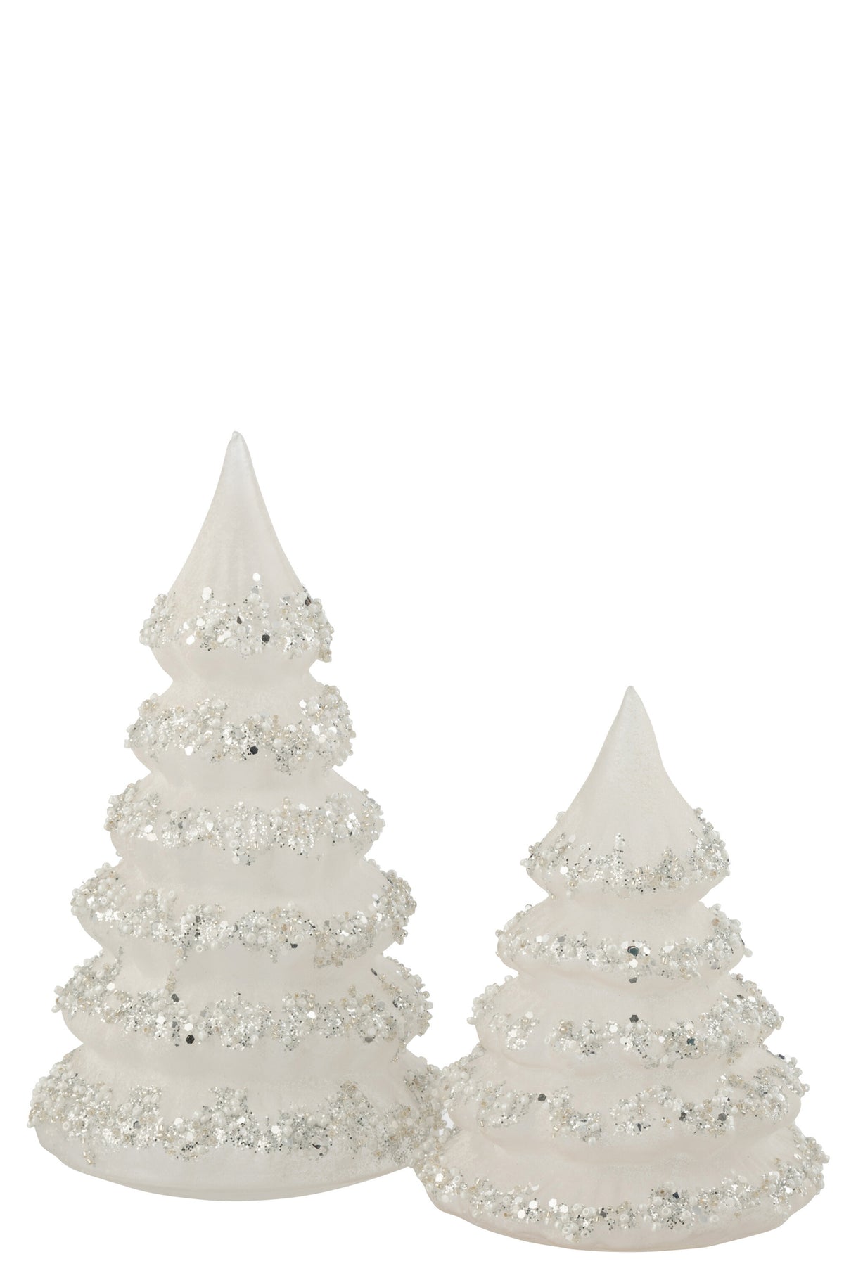 Christmas Tree Lines Glitter+Pearls White/Silver Glass Large