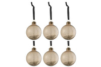 Box Of 6 Christmas Baubles Glitter Inside Glass Brown